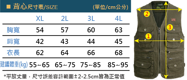 (預購款)春秋多口袋背心尺寸