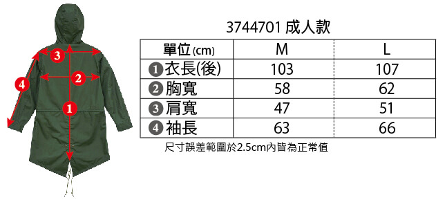 3744701軍裝長版風衣尺寸